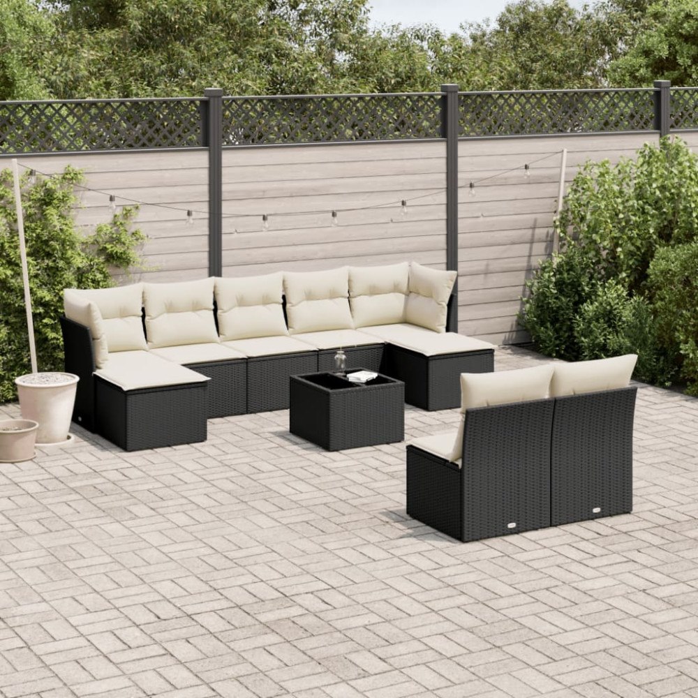 vidaXL Loungegrupp 10 delar med svarta dynor konstrotting