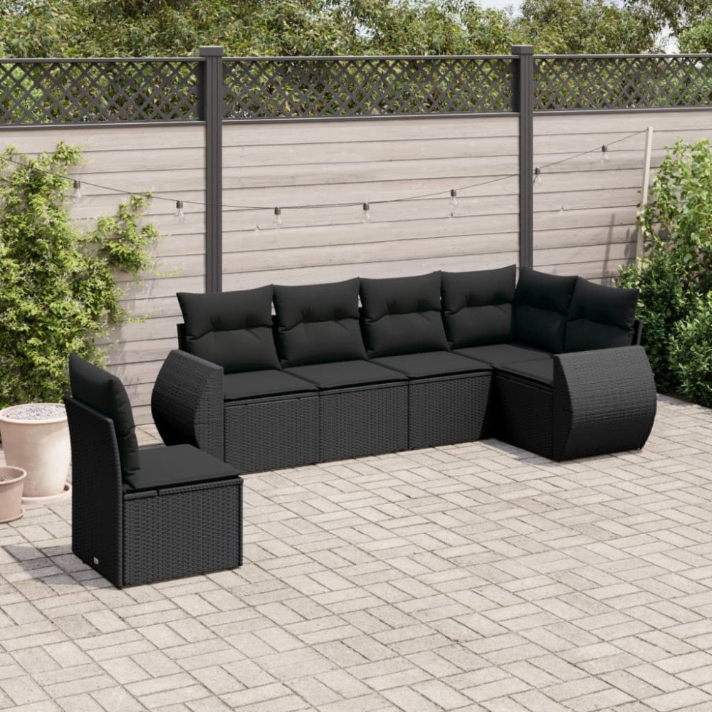 vidaXL Loungegrupp med dynor 6 delar svart konstrotting