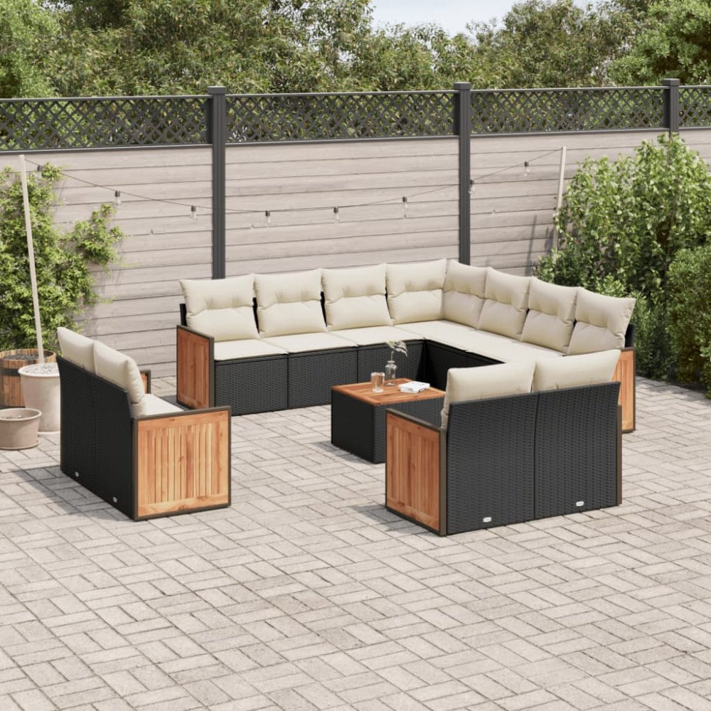vidaXL Loungegrupp med dynor 12 delar svart konstrotting