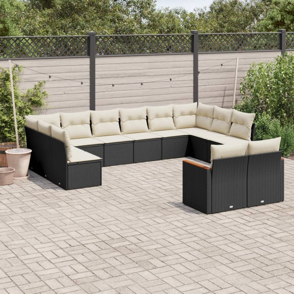 vidaXL Loungegrupp med dynor 12 delar svart konstrotting