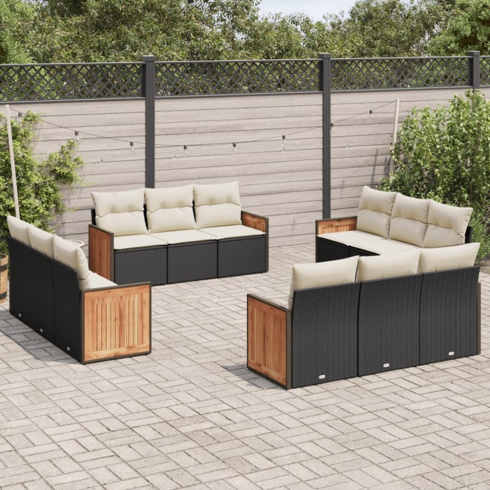 vidaXL Loungegrupp med dynor 12 delar svart konstrotting