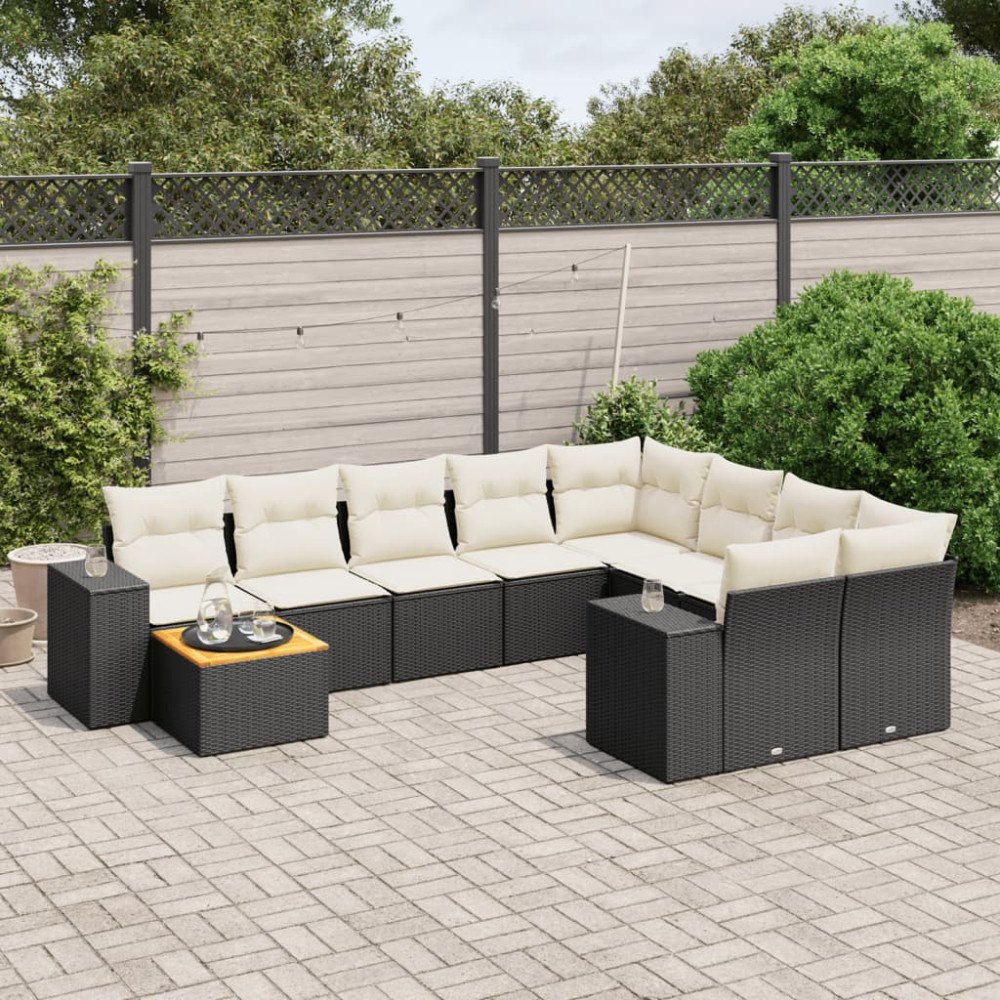 vidaXL Loungegrupp 10 delar med svarta dynor konstrotting