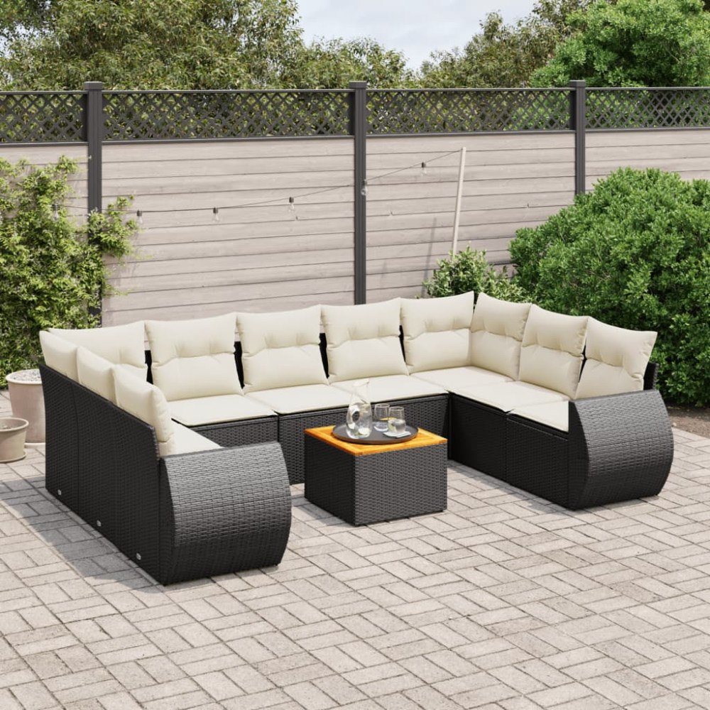 vidaXL Loungegrupp 10 delar med svarta dynor konstrotting