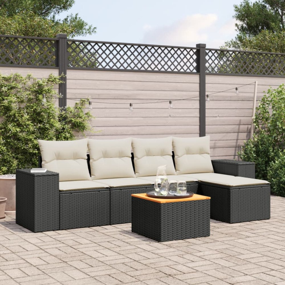 vidaXL Loungegrupp med dynor 6 delar svart konstrotting
