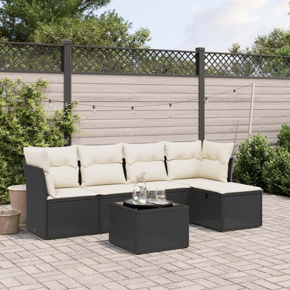 vidaXL Loungegrupp med dynor 6 delar svart konstrotting