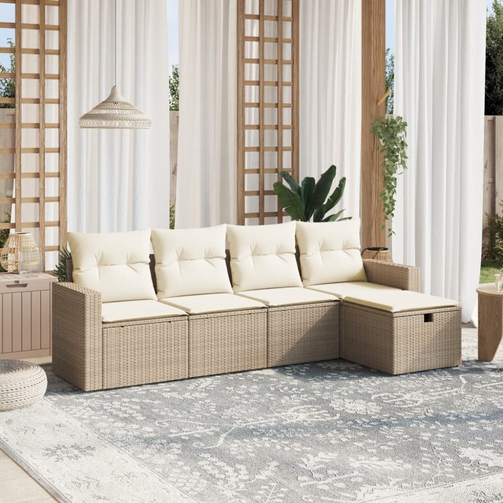 vidaXL Soffgrupp för trädgården med dynor 5 delar beige konstrotting