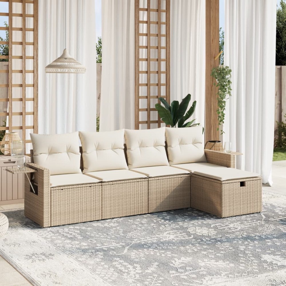 vidaXL Soffgrupp för trädgården med dynor 5 delar beige konstrotting