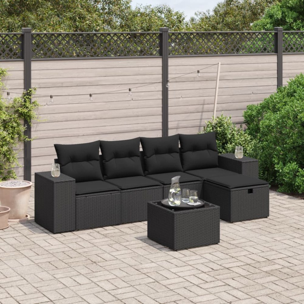 vidaXL Loungegrupp med dynor 6 delar svart konstrotting