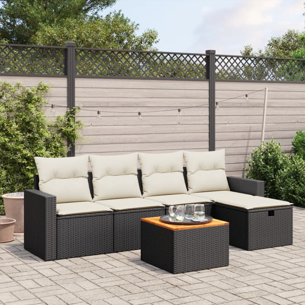 vidaXL Loungegrupp med dynor 6 delar svart konstrotting