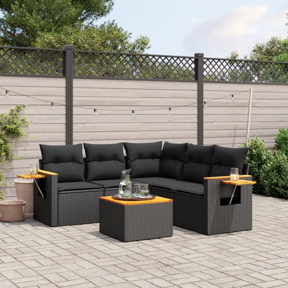 vidaXL Loungegrupp med dynor 6 delar svart konstrotting