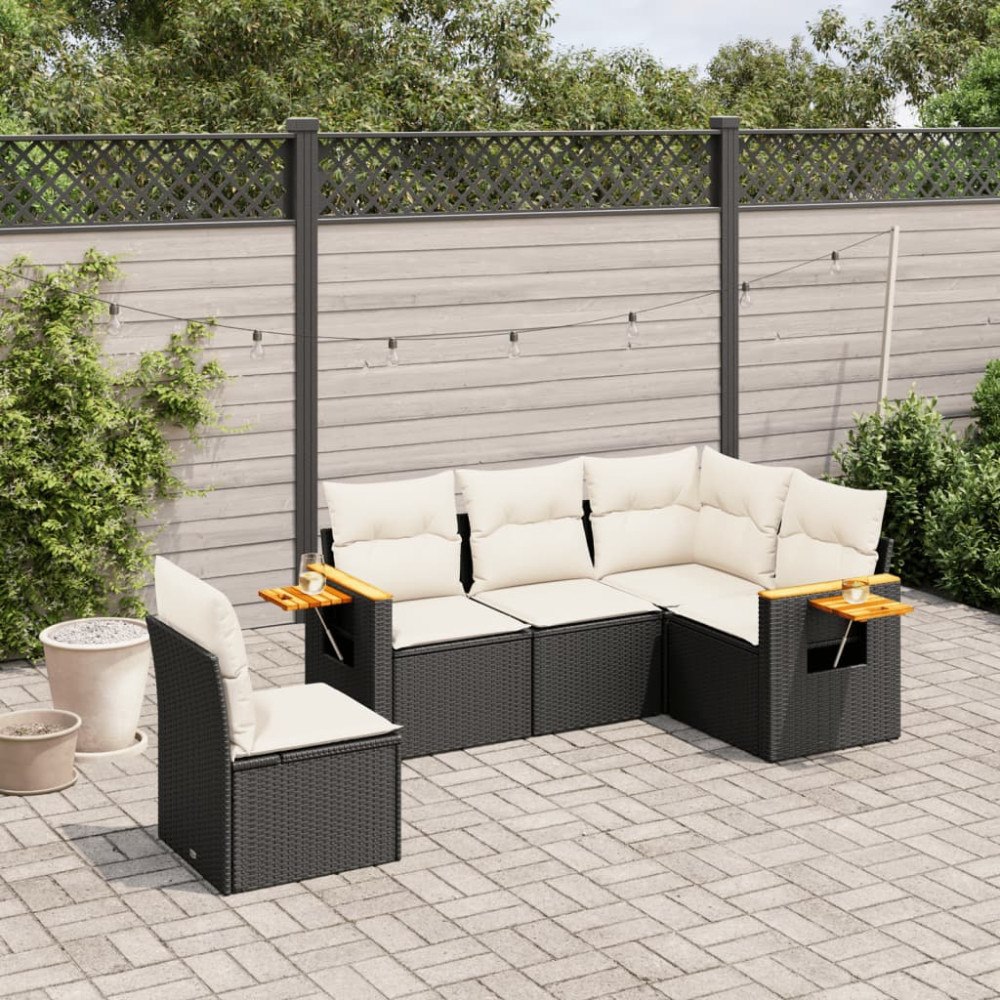 vidaXL Loungegrupp för trädgården med dynor 5 delar svart konstrotting