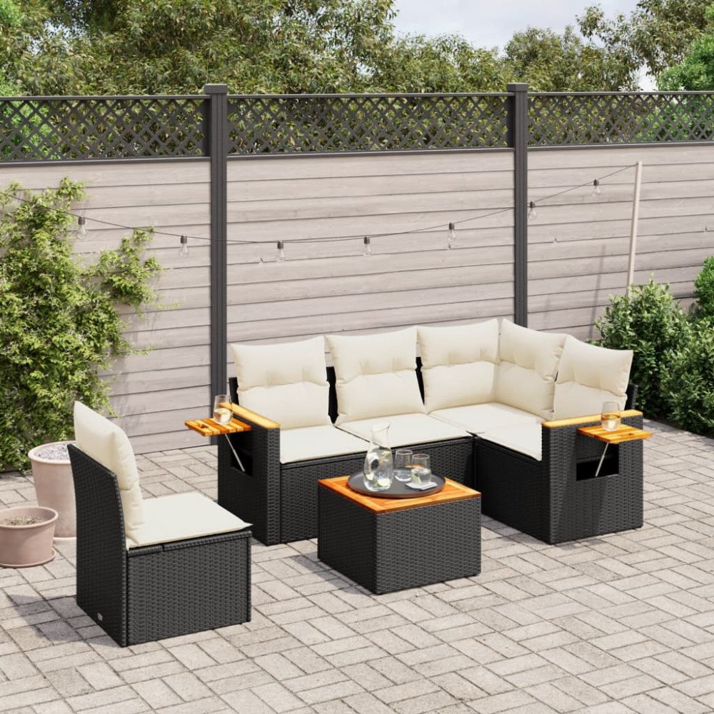 vidaXL Loungegrupp med dynor 6 delar svart konstrotting