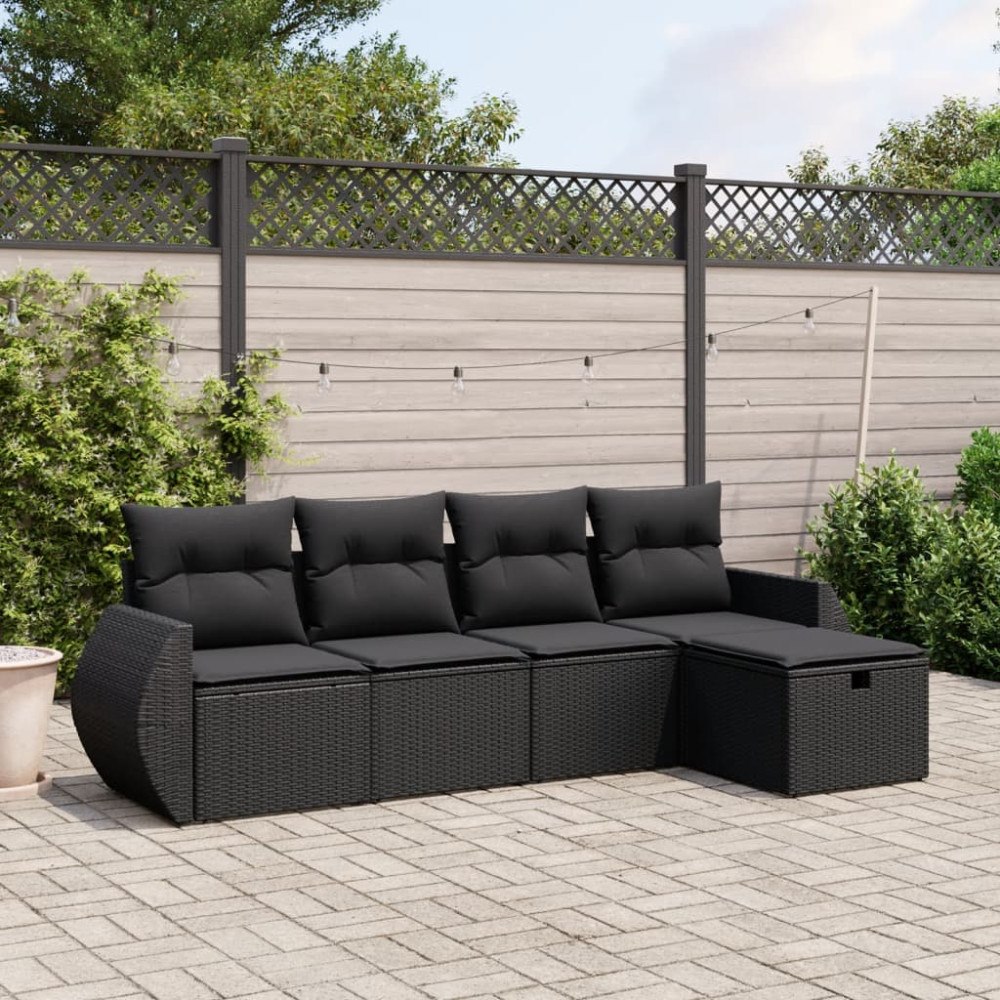 vidaXL Loungegrupp för trädgården med dynor 5 delar svart konstrotting