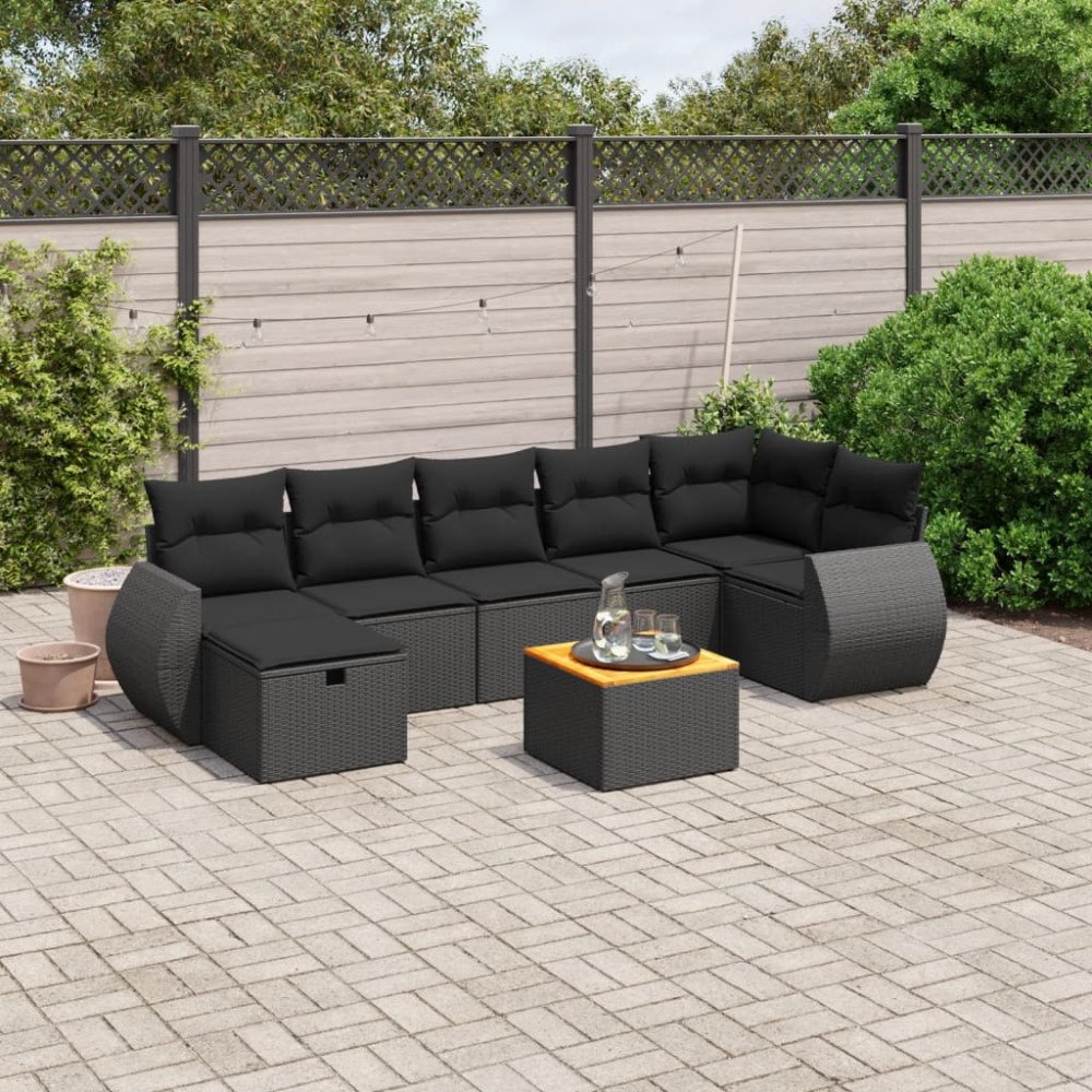 vidaXL Loungegrupp för trädgården med dynor 8 delar svart konstrotting