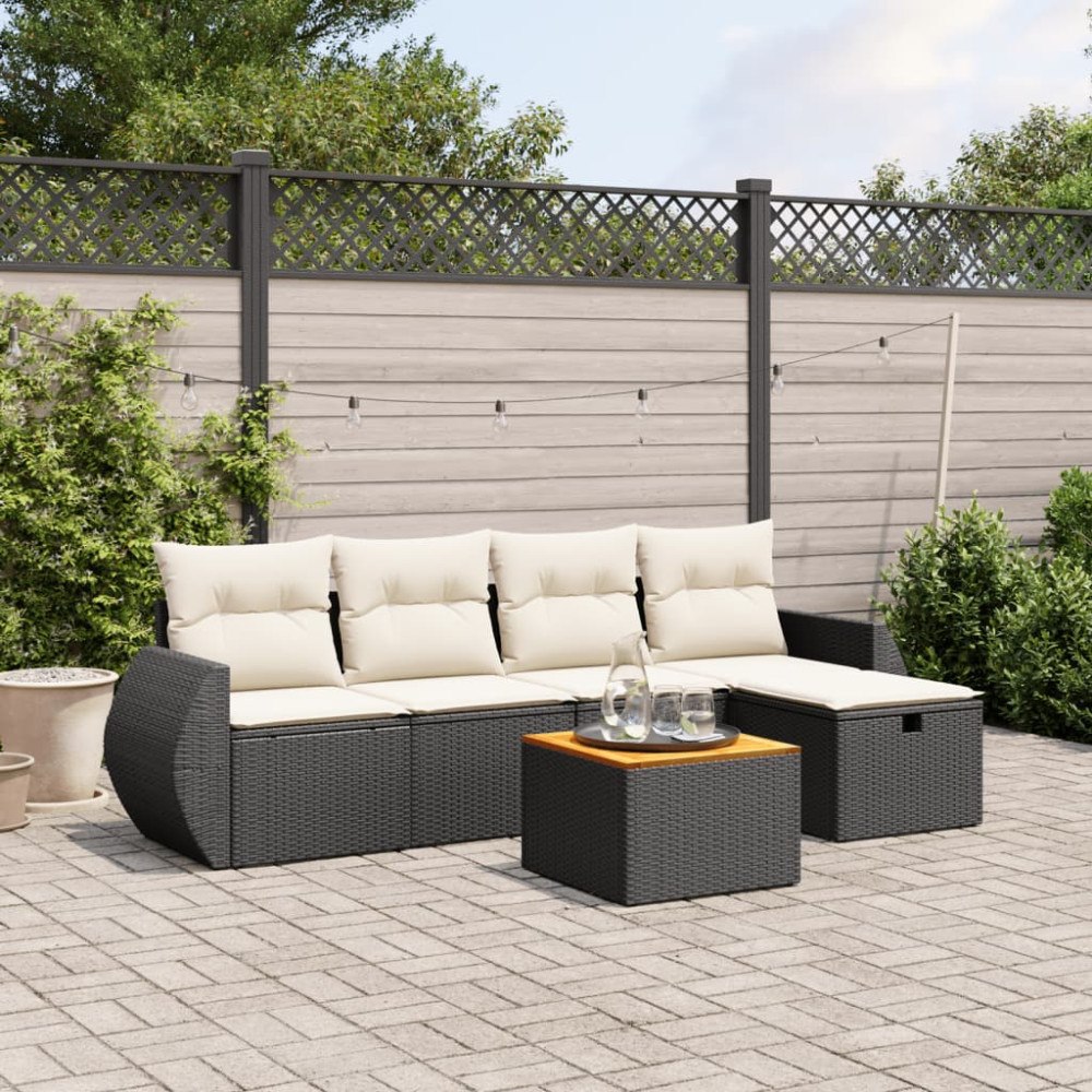 vidaXL Loungegrupp med dynor 6 delar svart konstrotting