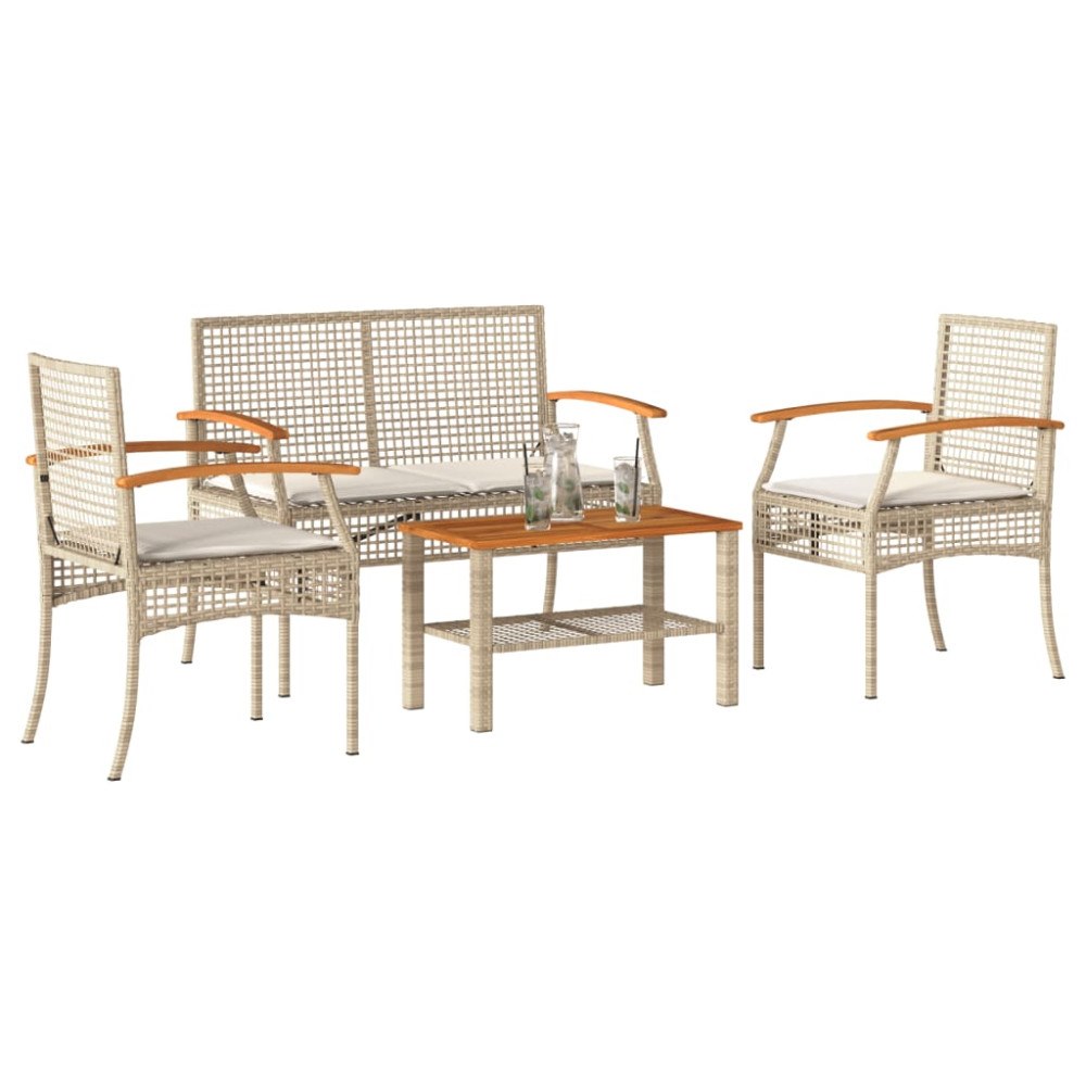 vidaXL Loungegrupp för trädgården med dynor 4 delar konstrotting beige