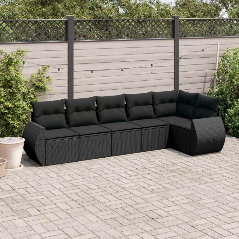 vidaXL Loungegrupp med dynor 6 delar svart konstrotting