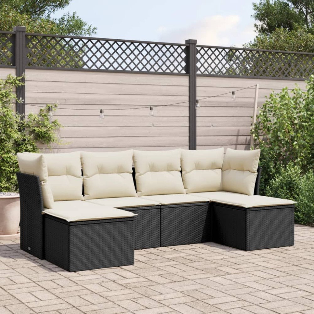 vidaXL Loungegrupp med dynor 6 delar svart konstrotting
