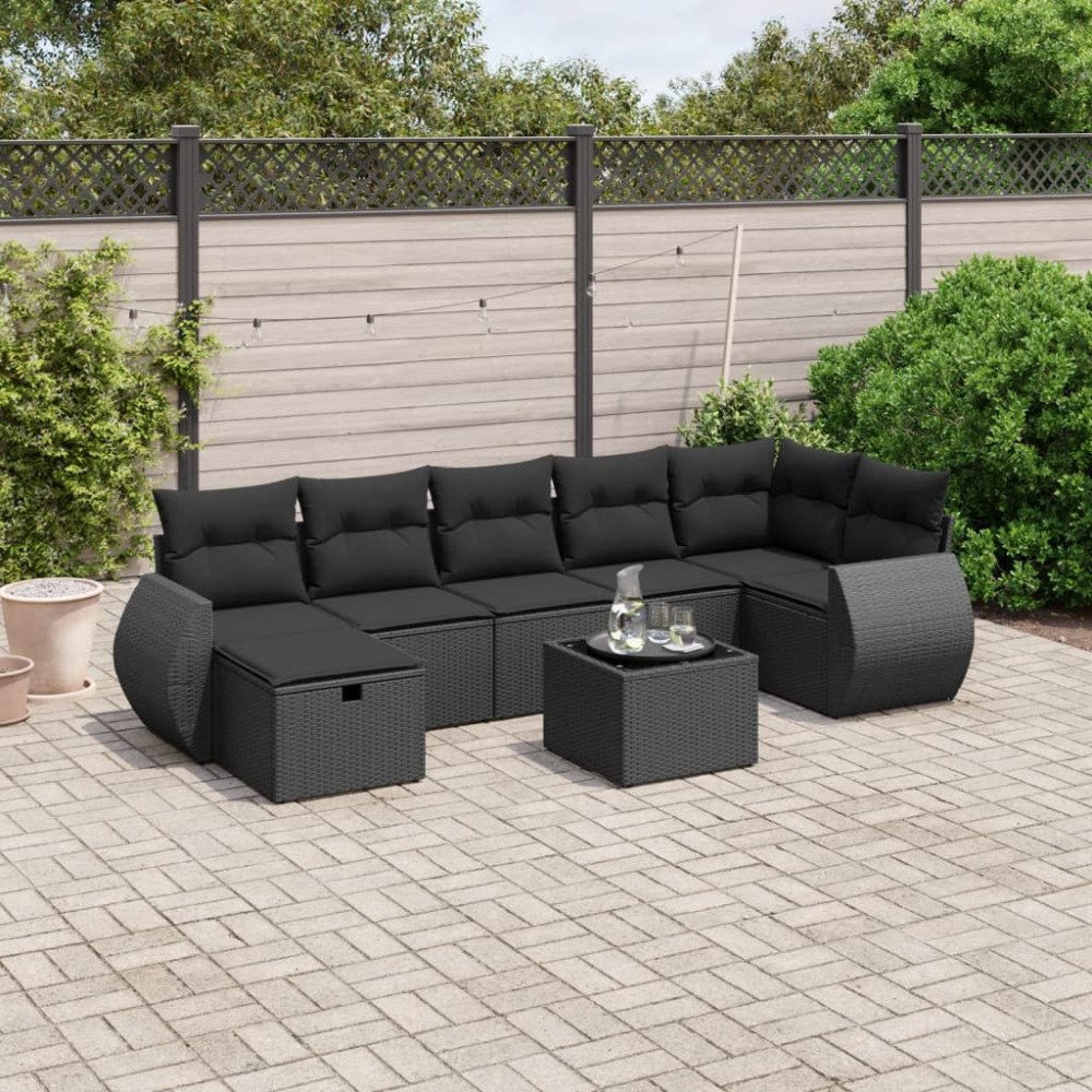 vidaXL Loungegrupp för trädgården med dynor 8 delar svart konstrotting