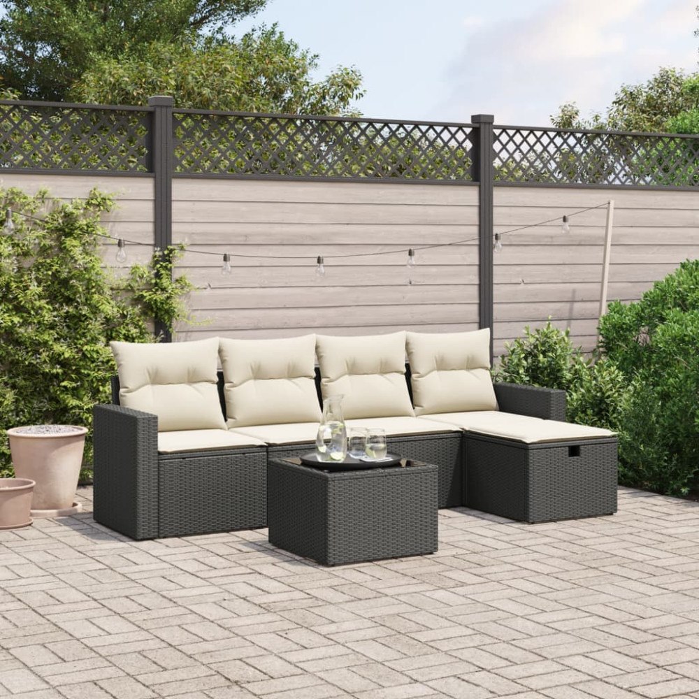vidaXL Loungegrupp med dynor 6 delar svart konstrotting