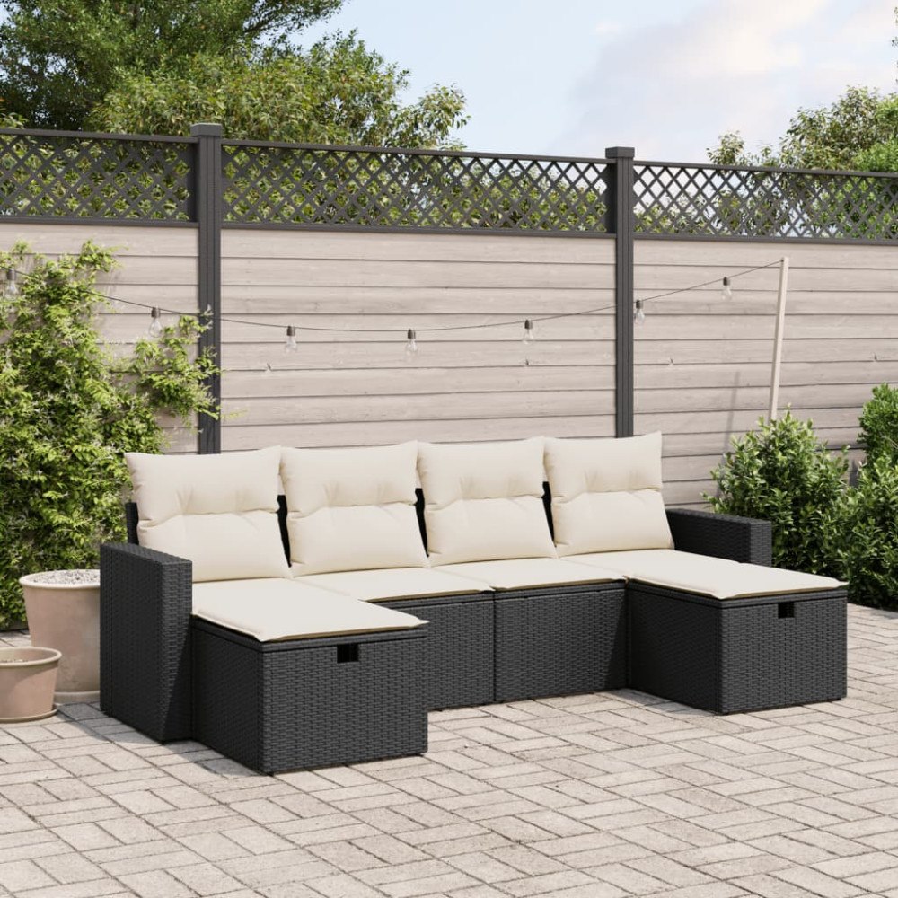 vidaXL Loungegrupp med dynor 6 delar svart konstrotting