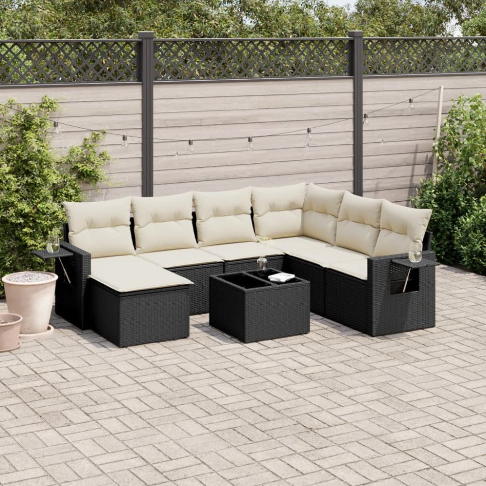 vidaXL Loungegrupp för trädgården med dynor 8 delar svart konstrotting