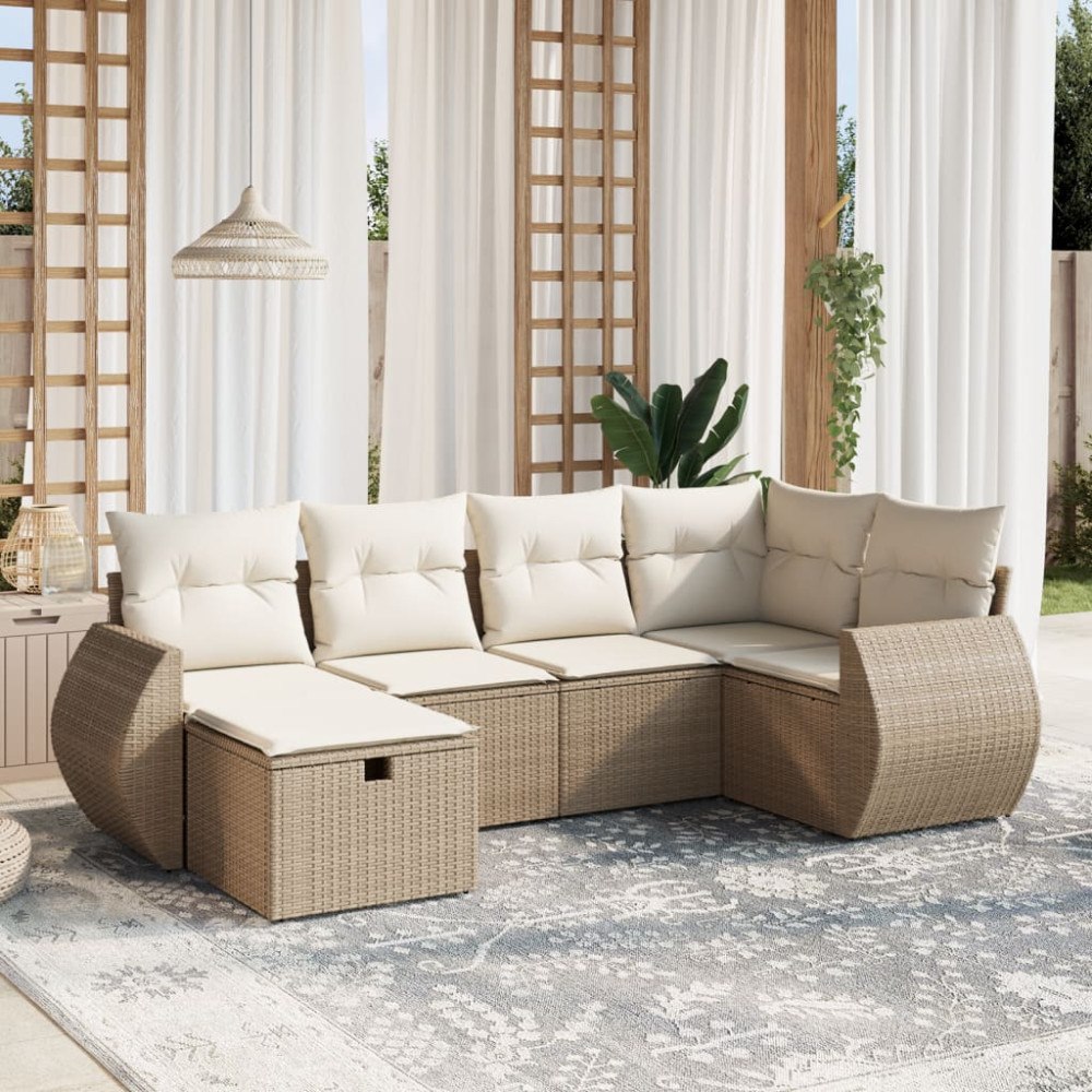 vidaXL Soffgrupp för trädgården med dynor 6 delar beige konstrotting
