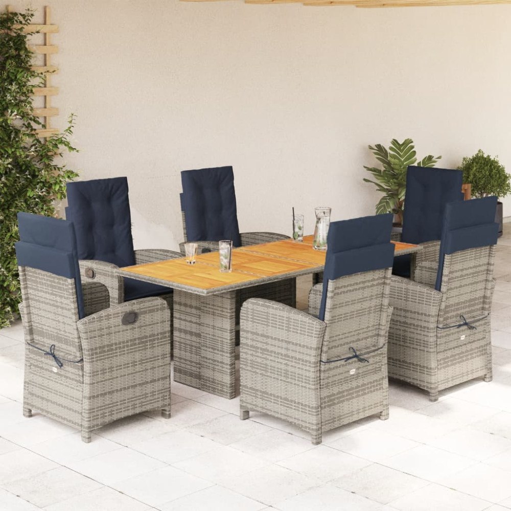 vidaXL Matgrupp för trädgården med dynor 7 delar beige konstrotting