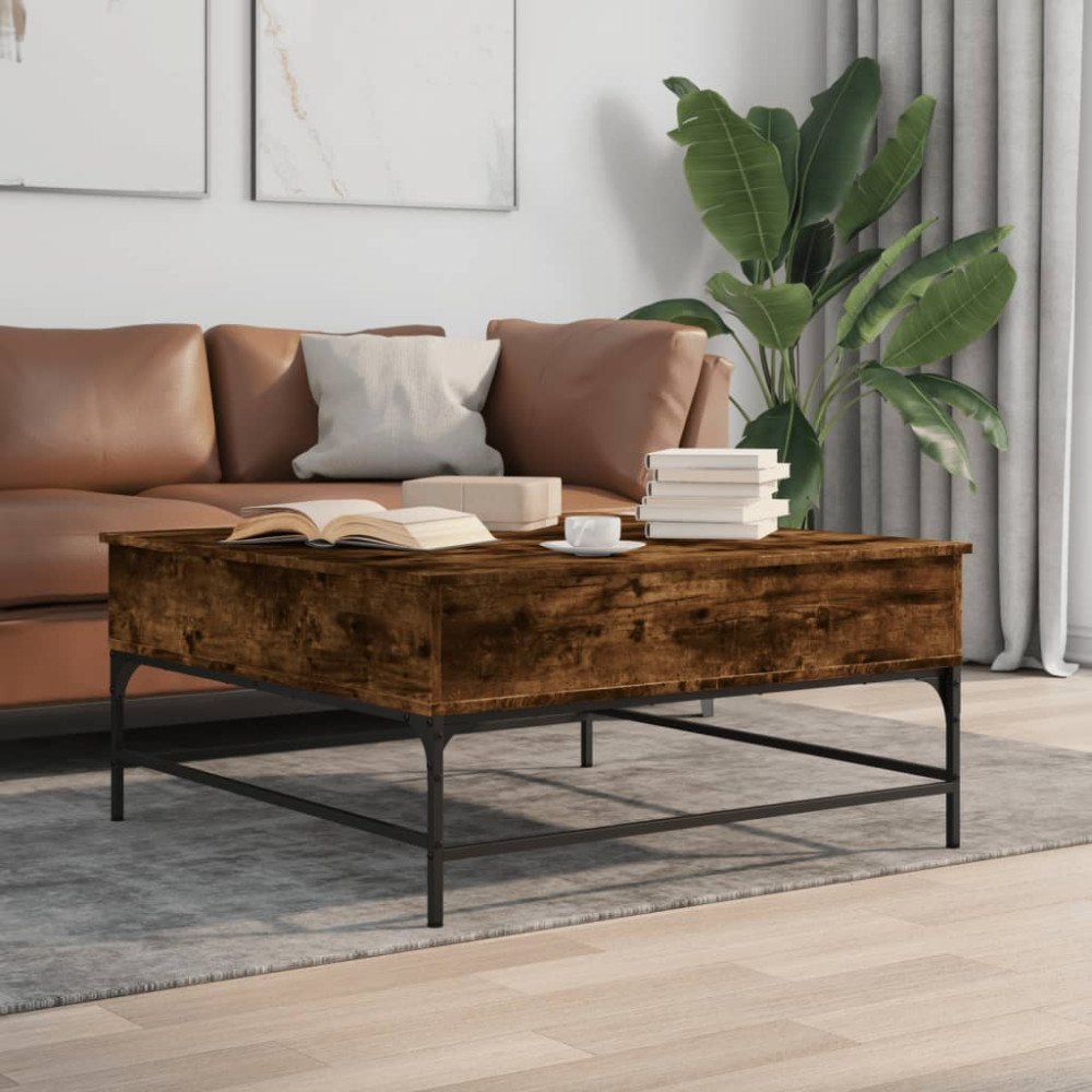 vidaXL Soffbord rökfärgad ek 95x95x45 cm konstruerat trä och metall