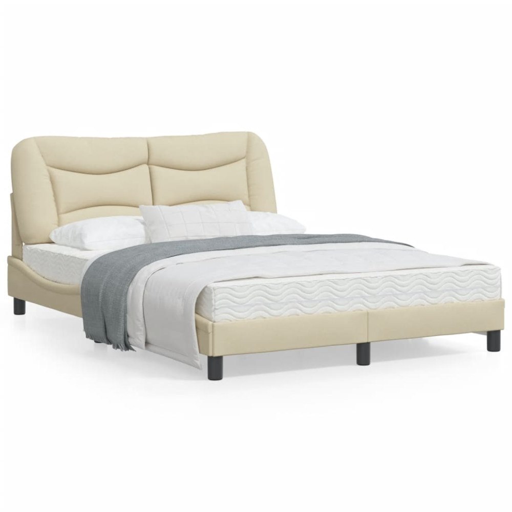 vidaXL Sängram utan madrass gräddvit 140x190 cm tyg