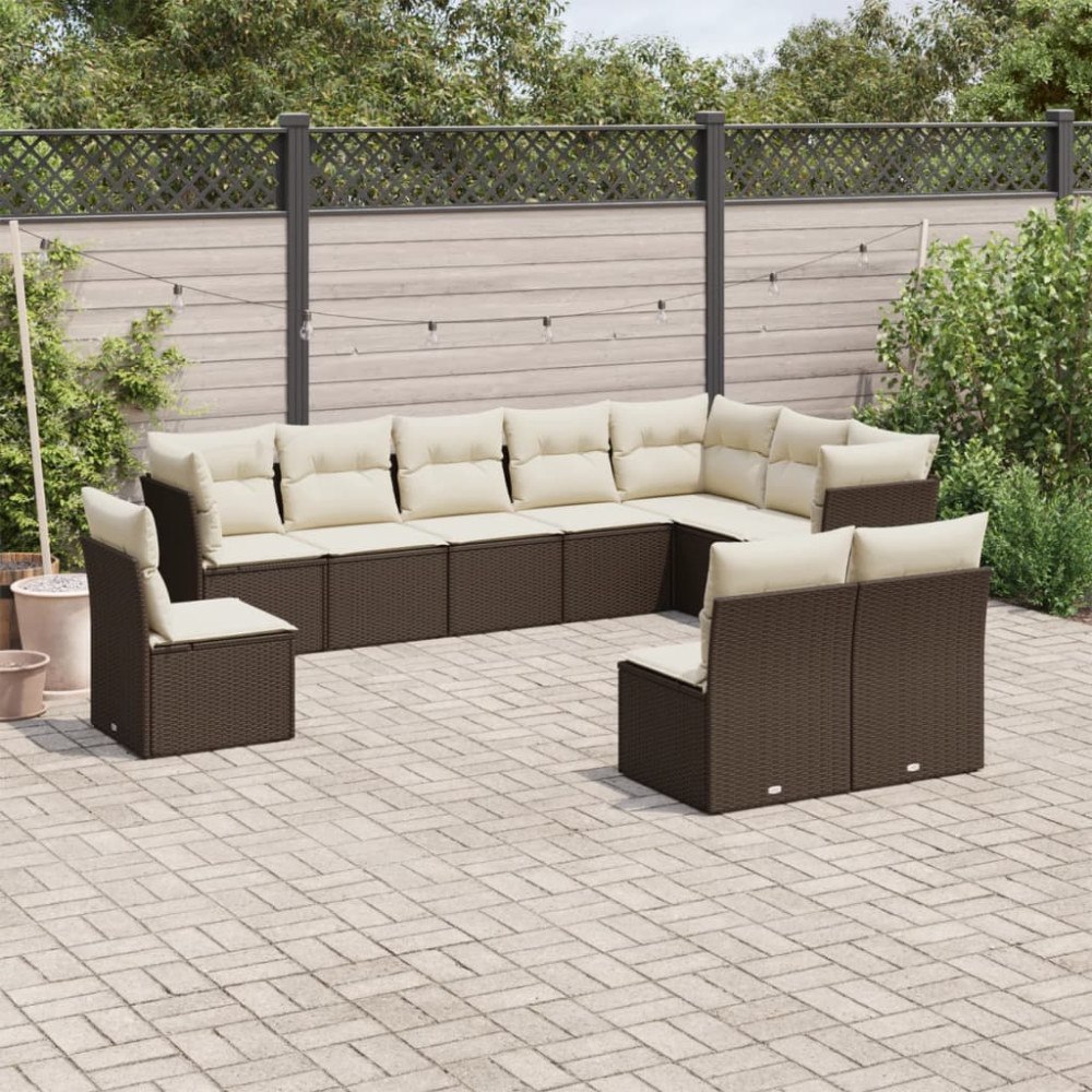 vidaXL Loungegrupp 10 delar med brun dynor konstrotting