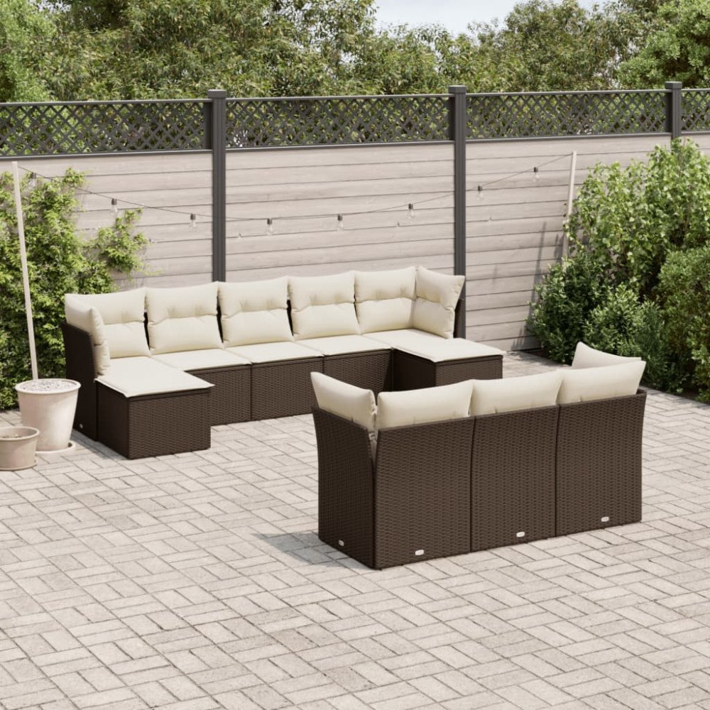 vidaXL Loungegrupp 10 delar med brun dynor konstrotting