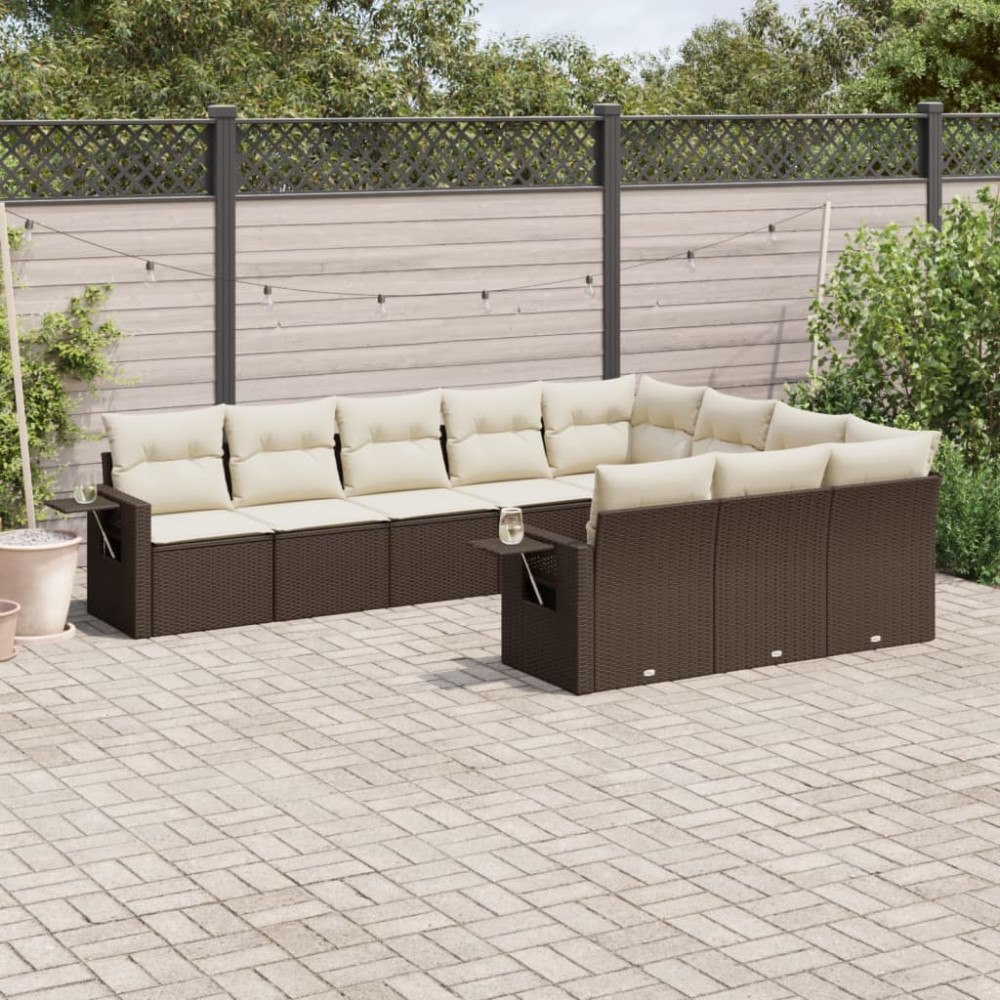 vidaXL Loungegrupp 10 delar med brun dynor konstrotting
