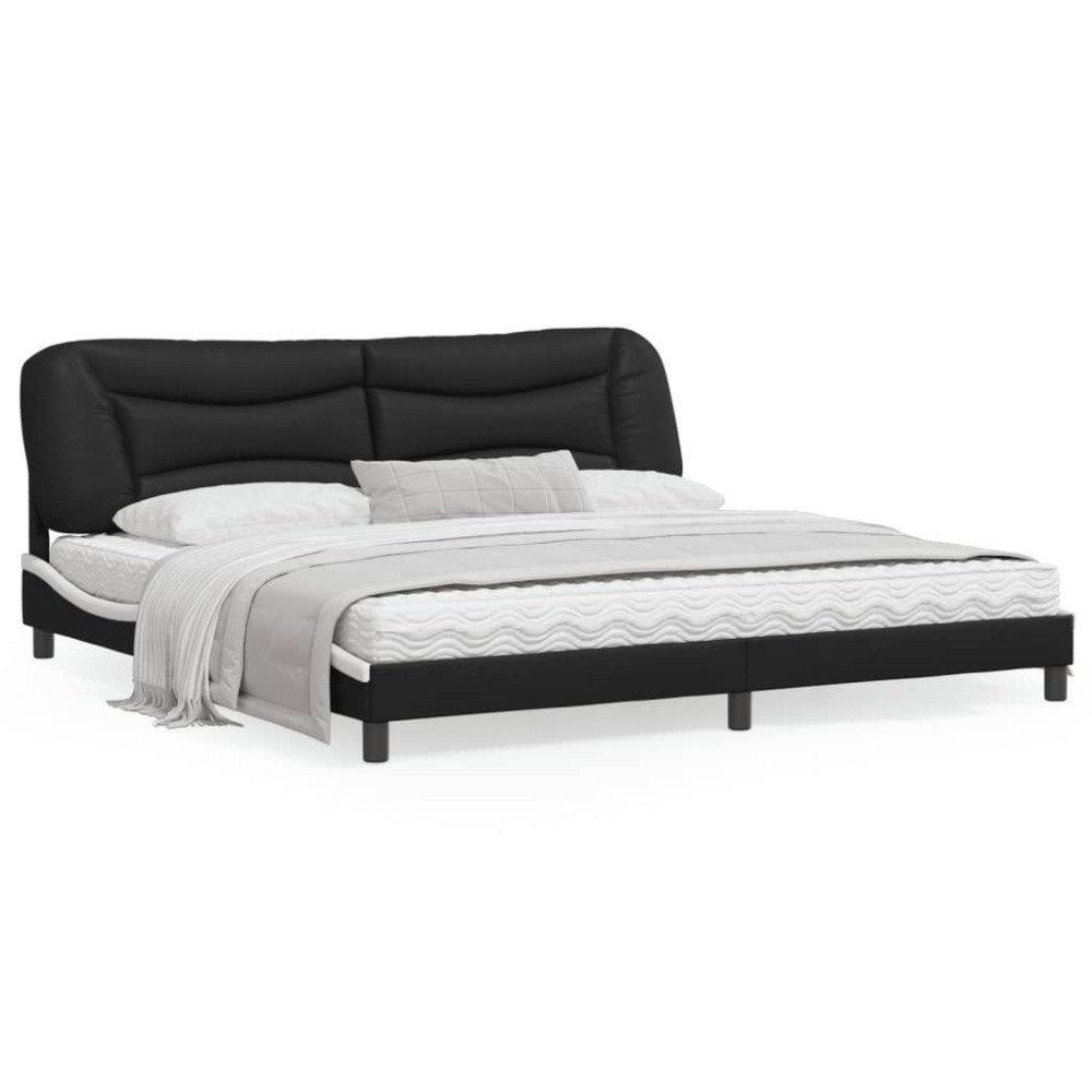 vidaXL Bed Frame with LED without Mattress "Hvar" Black and White 200x200 cm