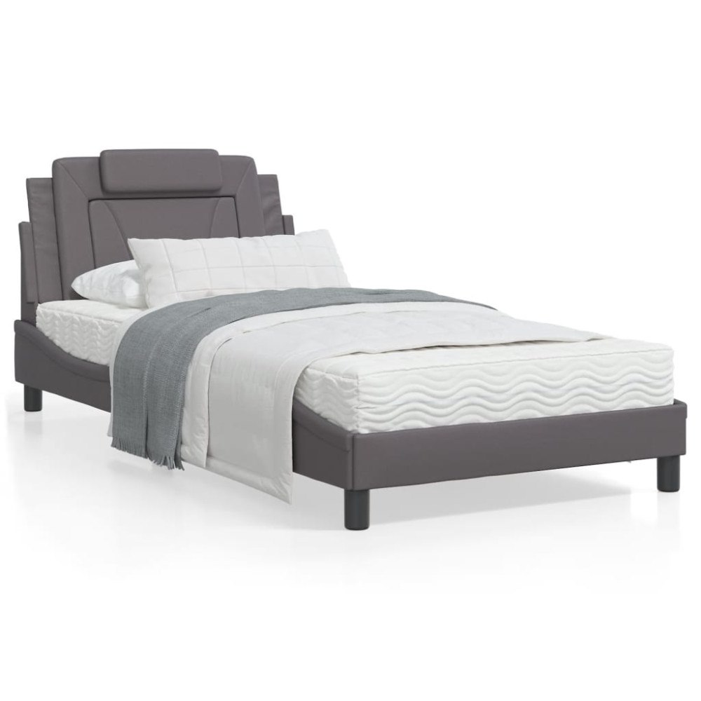 vidaXL Bed "Viana" with Mattress Grey 100x200 cm Faux Leather