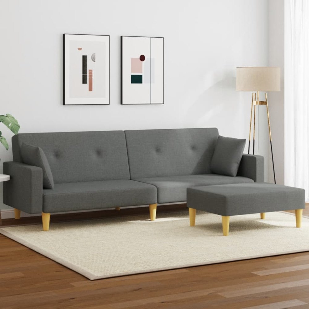 vidaXL Bäddsoffa 2-sits med fotpall mörkgrå tyg