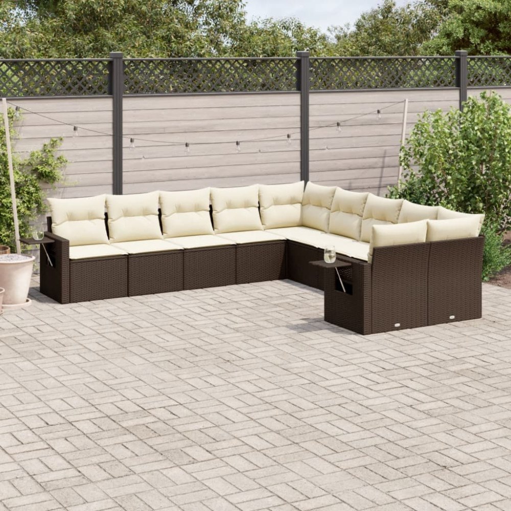 vidaXL Loungegrupp 10 delar med brun dynor konstrotting