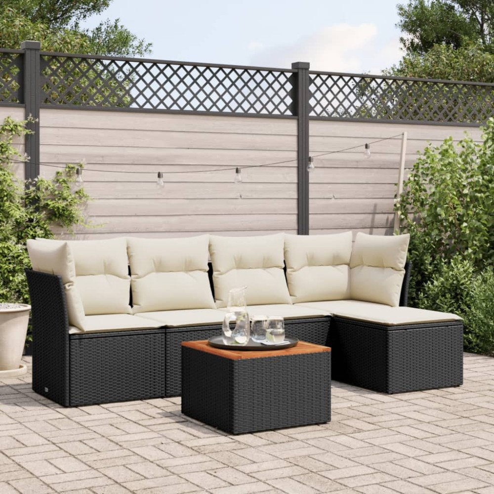 vidaXL Loungegrupp med dynor 6 delar svart konstrotting