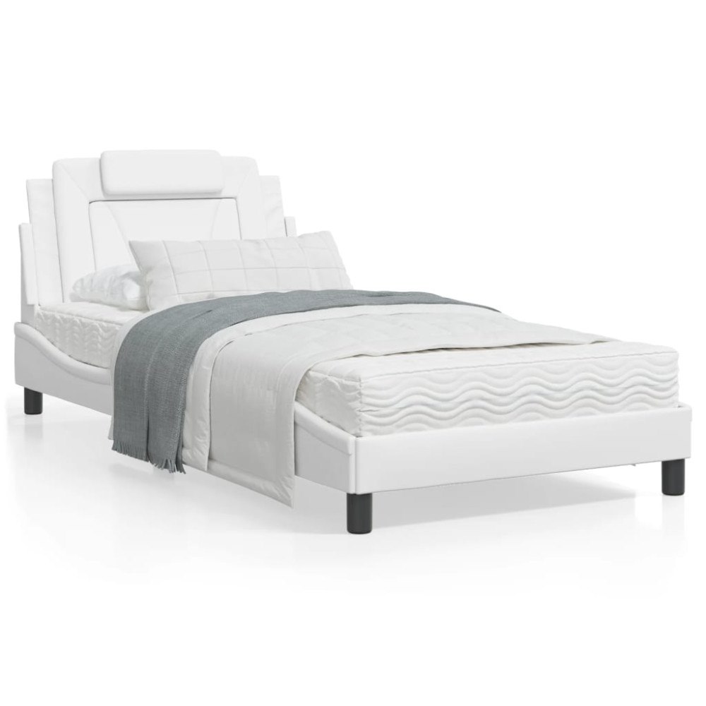 vidaXL Bed "Viana" with Mattress White 100x200 cm Faux Leather
