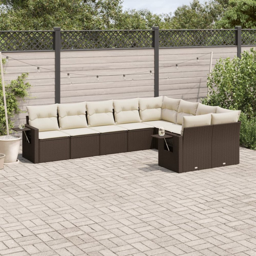 vidaXL Loungegrupp för trädgården med dynor 9 delar konstrotting brun
