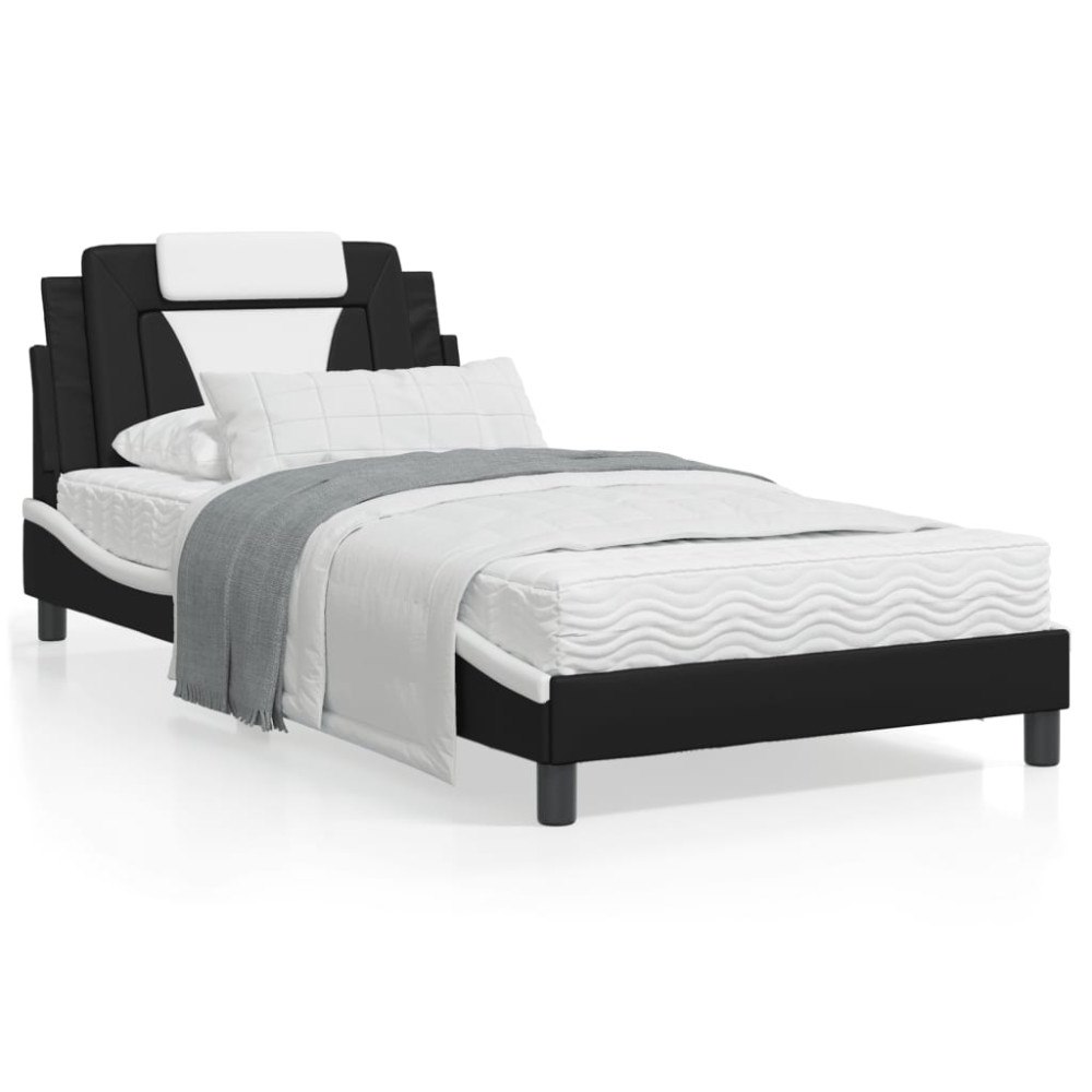 vidaXL Bed "Viana" with Mattress Black and White 100x200 cm Faux Leather