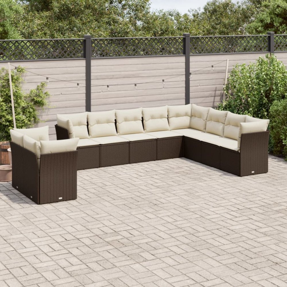 vidaXL Loungegrupp 10 delar med brun dynor konstrotting