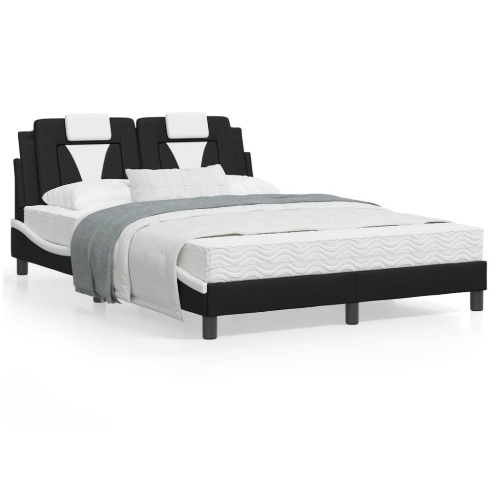 vidaXL Bed "Viana" with Mattress Black and White 120x200 cm Faux Leather