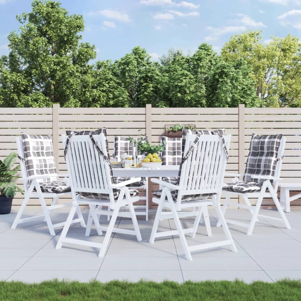 vidaXL Stolsdynor för stolar med hög rygg 6 st grårutmönster oxfordtyg