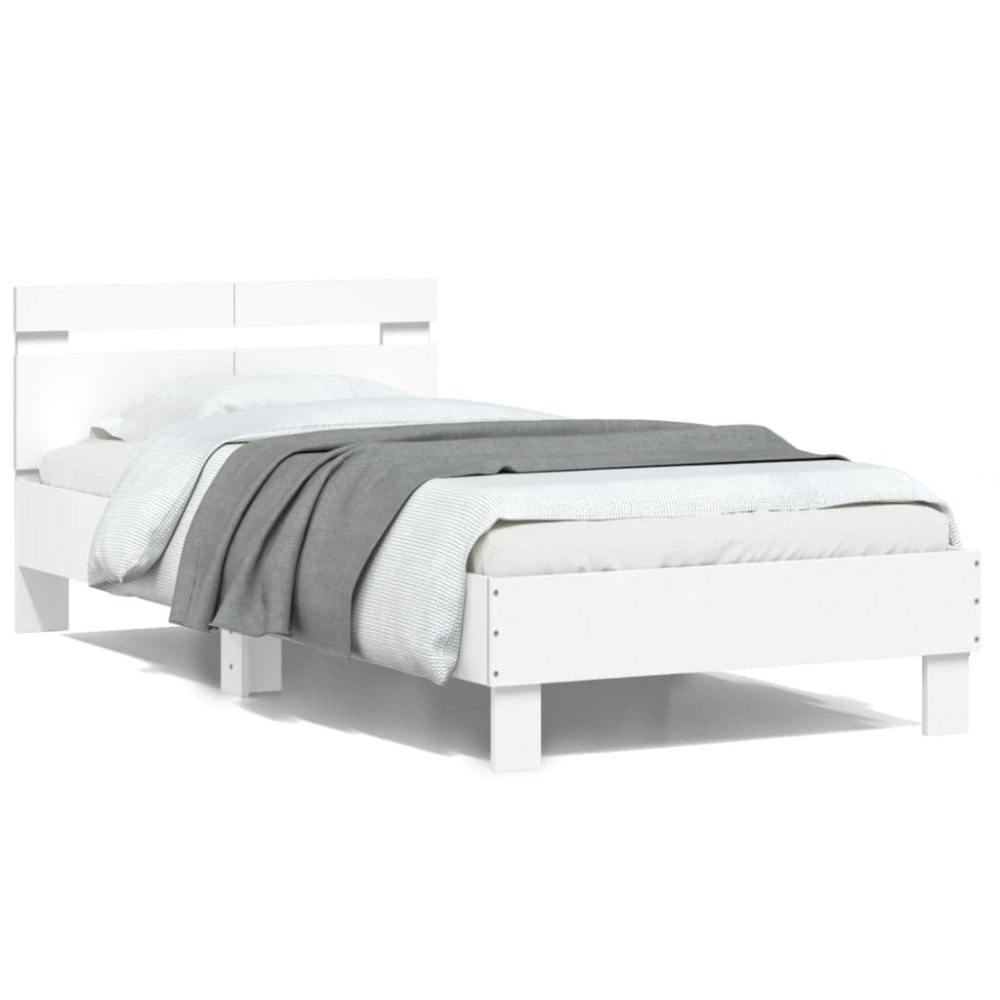 vidaXL Sängram med huvudgavel vit 100x200 cm konstruerat trä