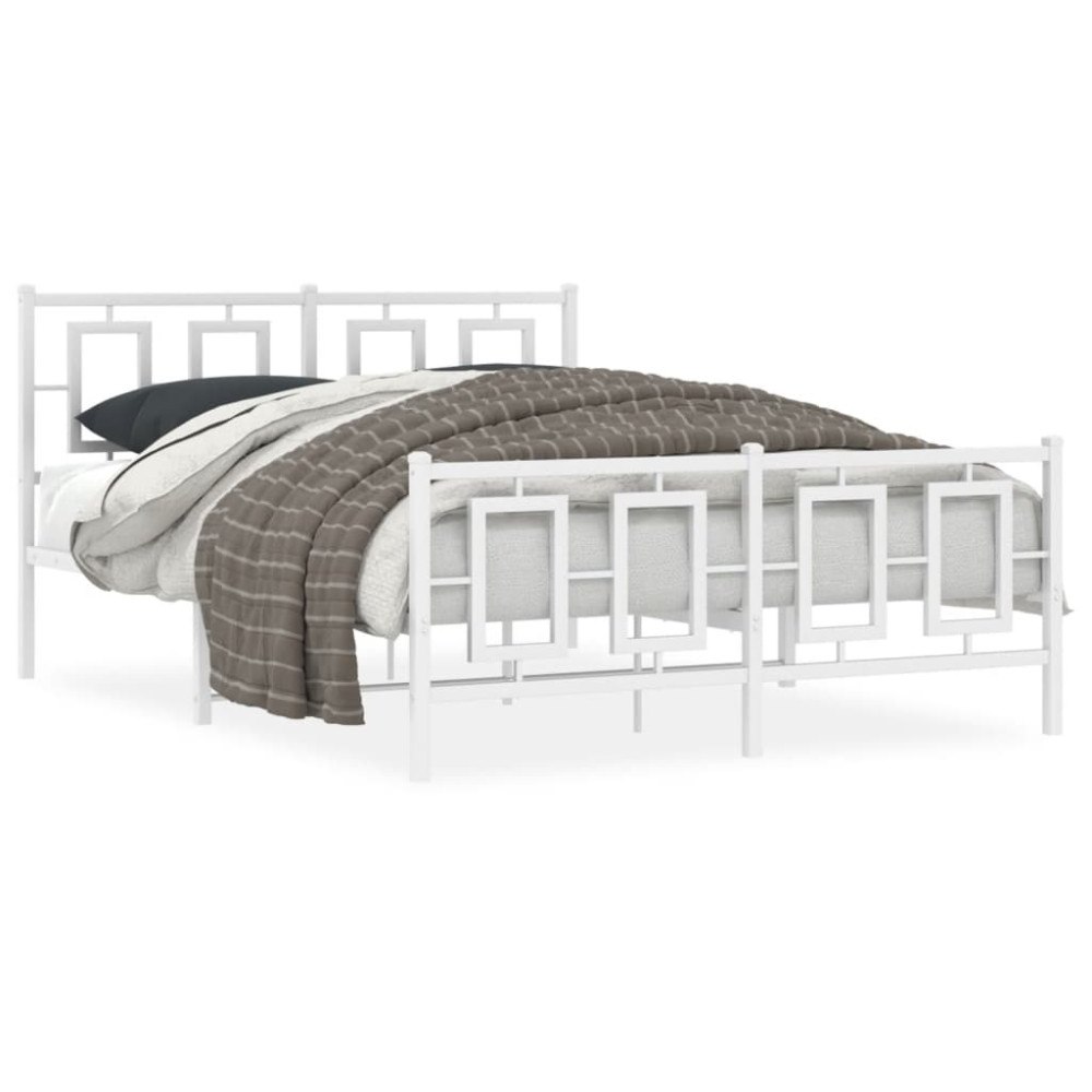 vidaXL Sängram med huvudgavel och fotgavel vit metall 140x190 cm