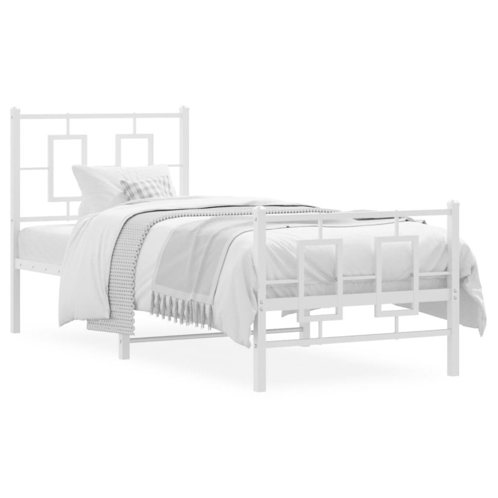 vidaXL Sängram med huvudgavel och fotgavel vit metall 80x200 cm