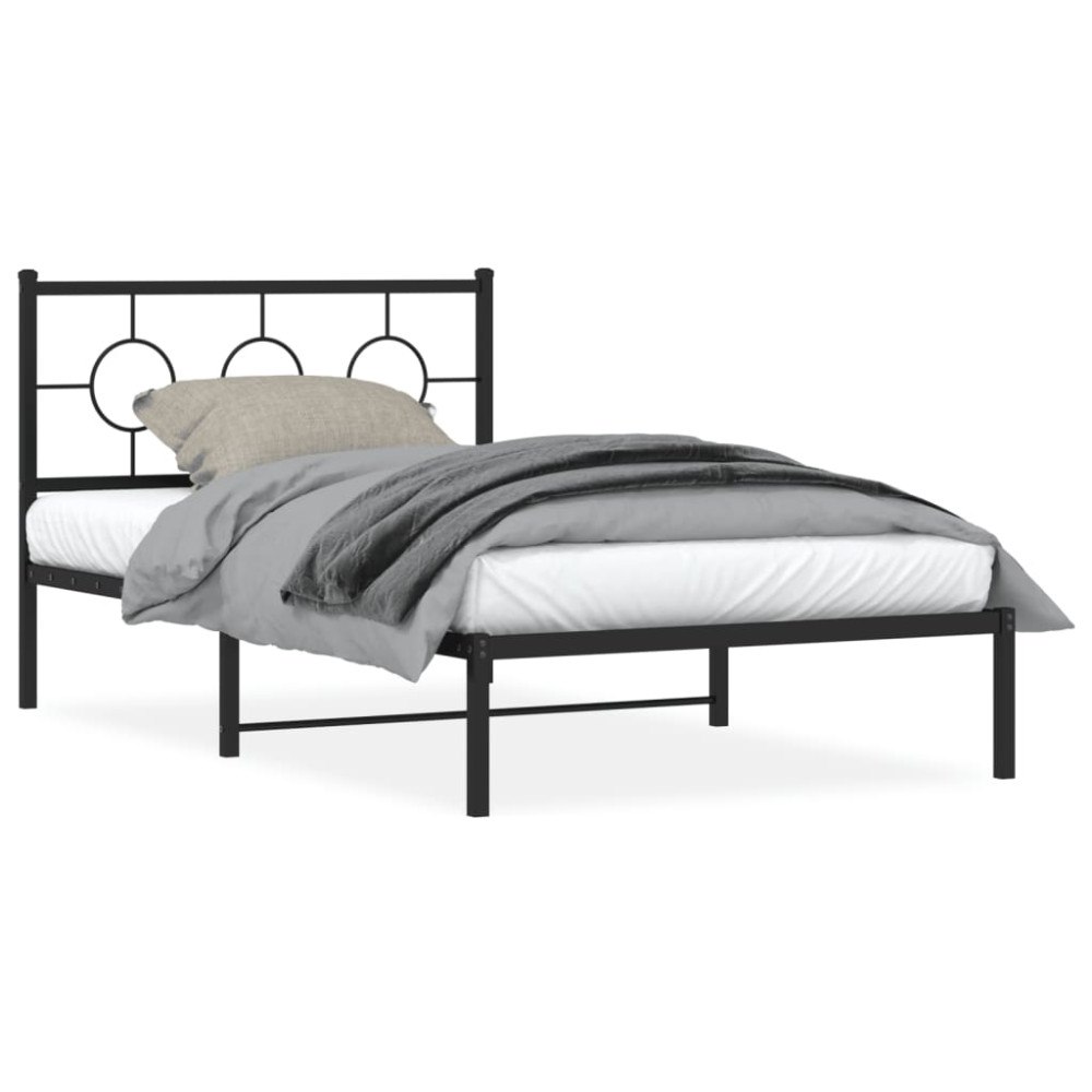 vidaXL Sängram med huvudgavel metall svart 107x203 cm