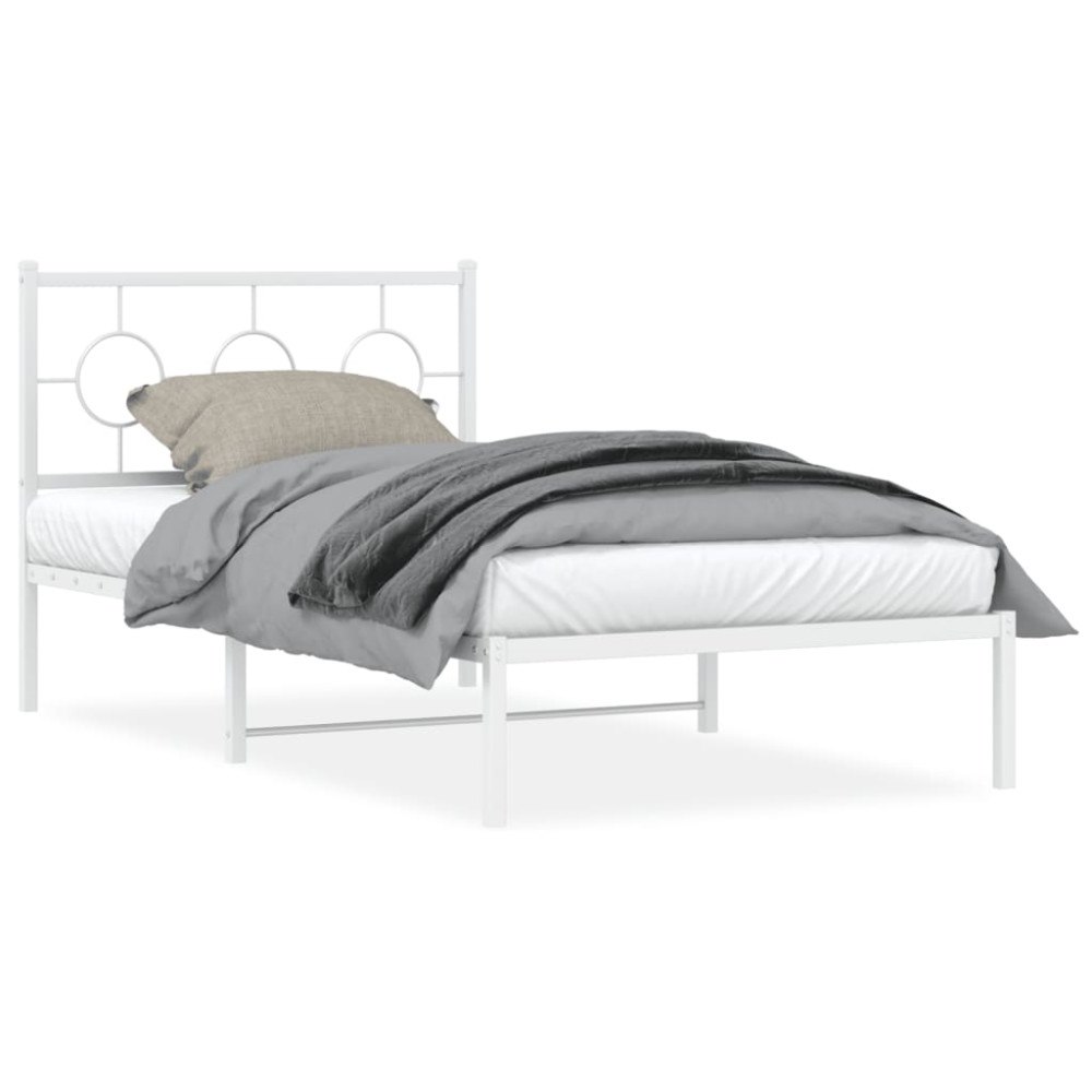 vidaXL Sängram med huvudgavel metall vit 100x190 cm