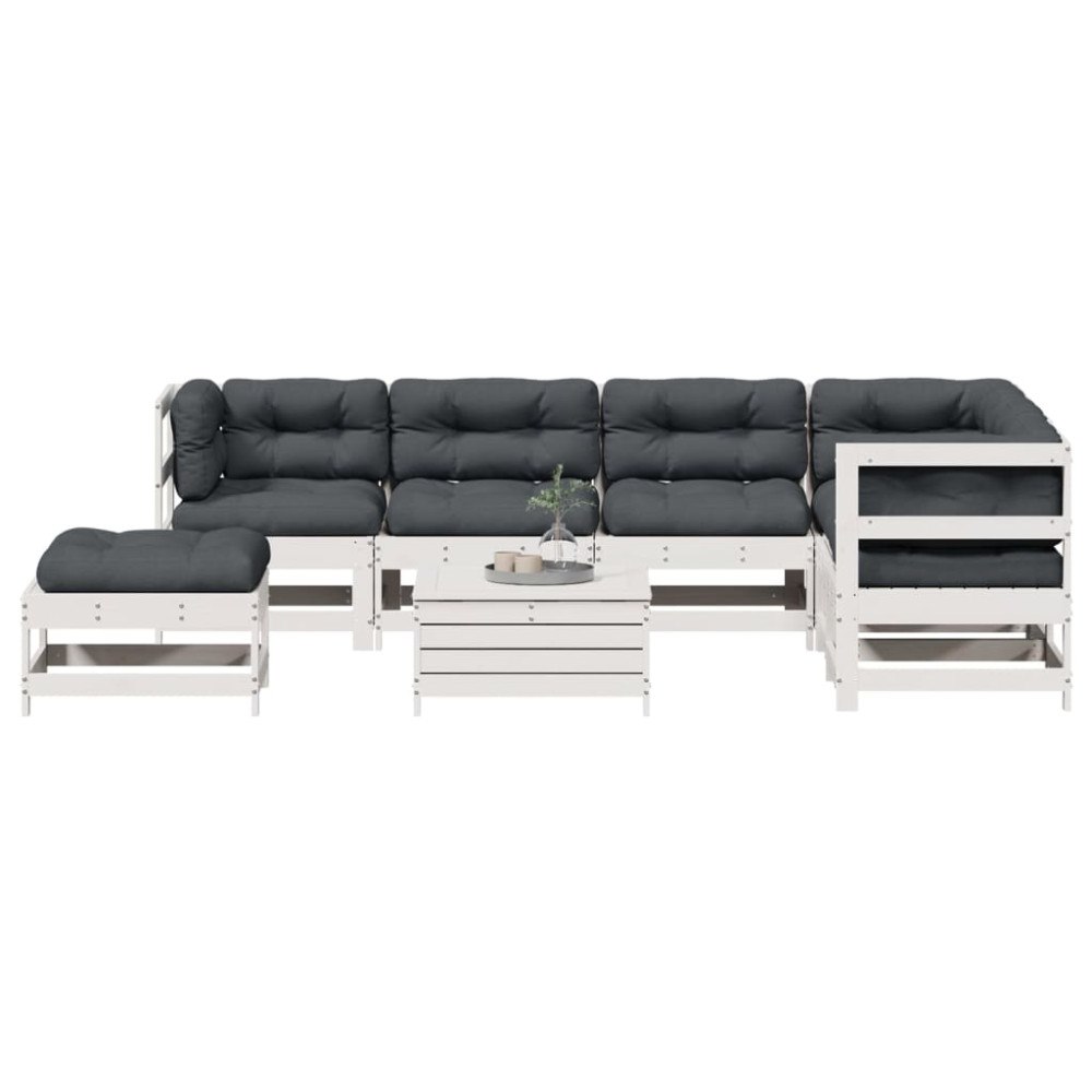 vidaXL Loungegrupp med dynor 8 delar vit massiv furu